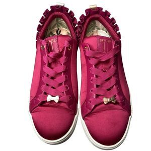 Ted Baker Astrina Luxe Satin Sneakers Leather Ruffle Womens 6 Fuchsia Pink